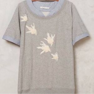 Floreat for Anthropologie Embellished Layer Bird Sweater